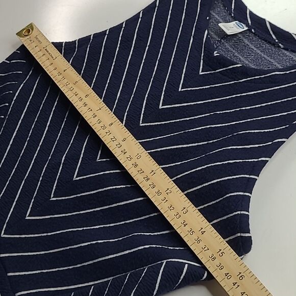 FIT & FLARE OLD NAVY BLUE WHITE SLEEVELESS STRETCH DRESS S SMALL - Picture 2 of 9